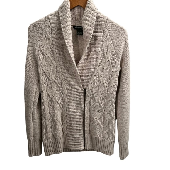 EDDIE BAUER NWOT Asymmetrical Cotton Blend  Cable Knit  Zip Shawl Collar Wms SM - Picture 1 of 9